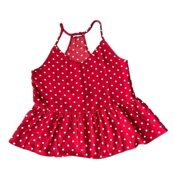 SHEIN Red and White Polka Dot Peplum Spaghetti Strap Top - Picture 2 of 9